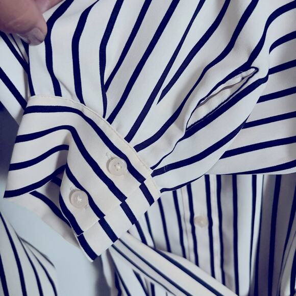 Express Black & Cream Striped Long Sleeve Shirt Dress with Tie Waist, Size M - Picture 5 of 7